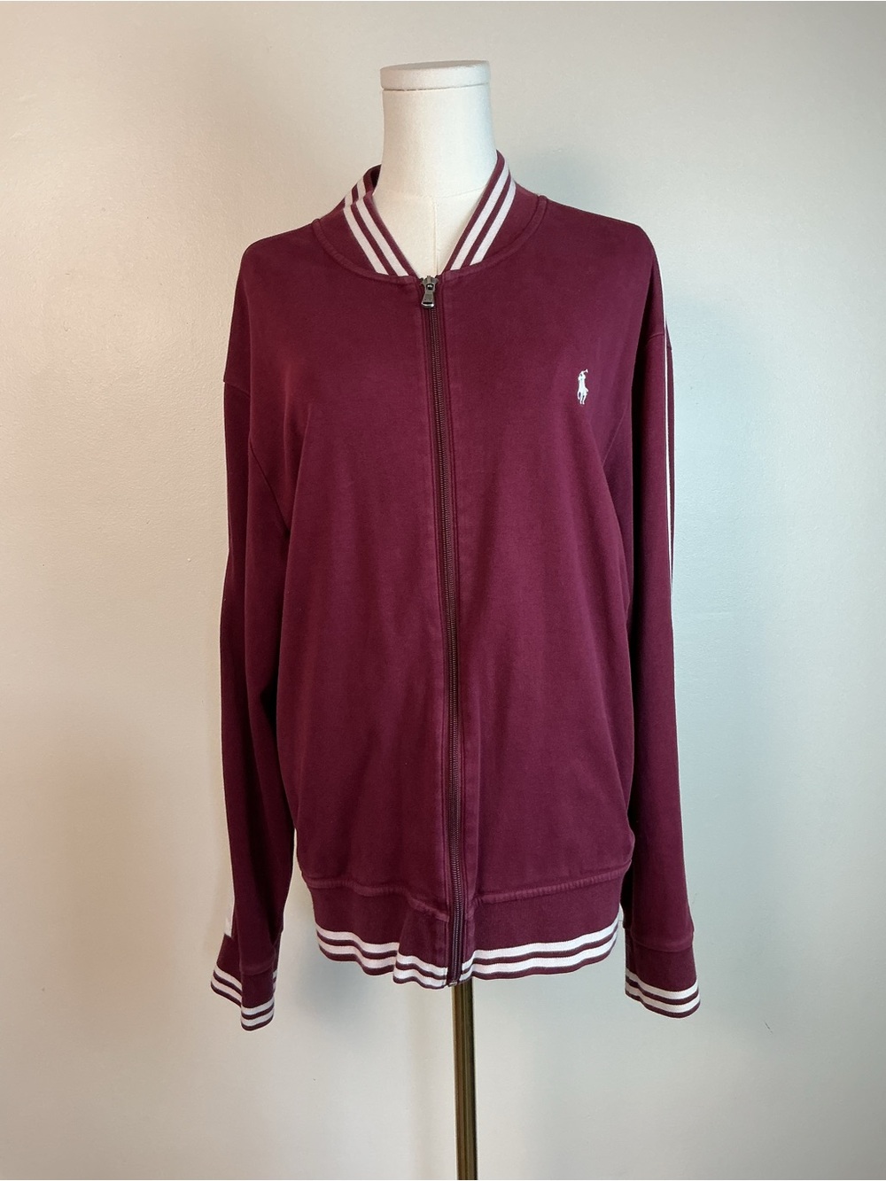 Polo by Ralph Lauren Maroon Zip Front Varsity/Track Jacket Sz Large